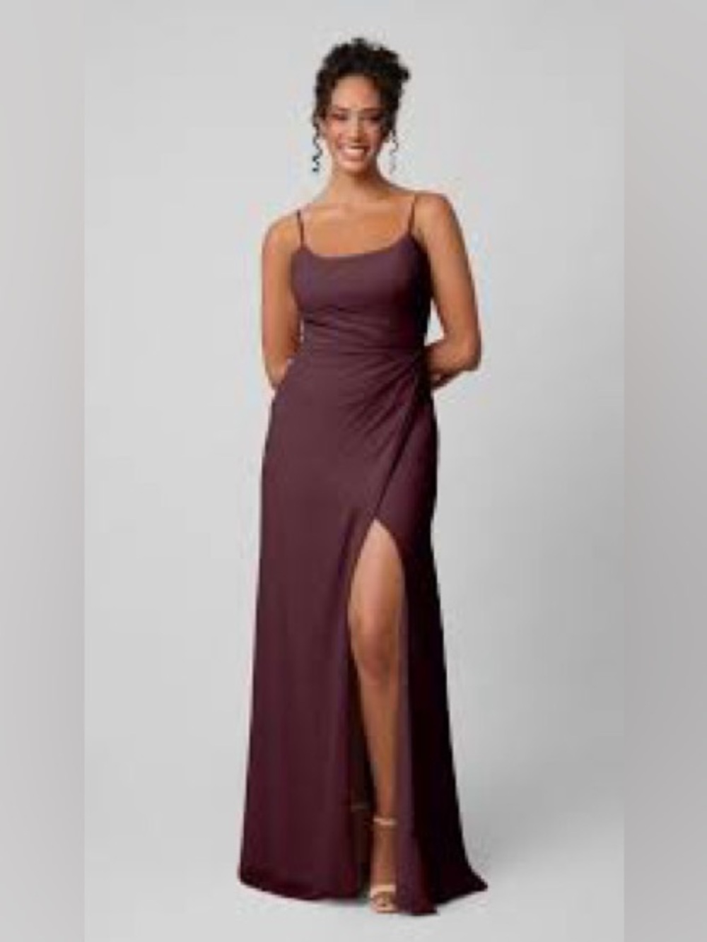 Plum Spaghetti-Strap Maxi Dress with Side Slit 928